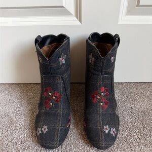 Indigo Black Embroidered Ankle Boots
